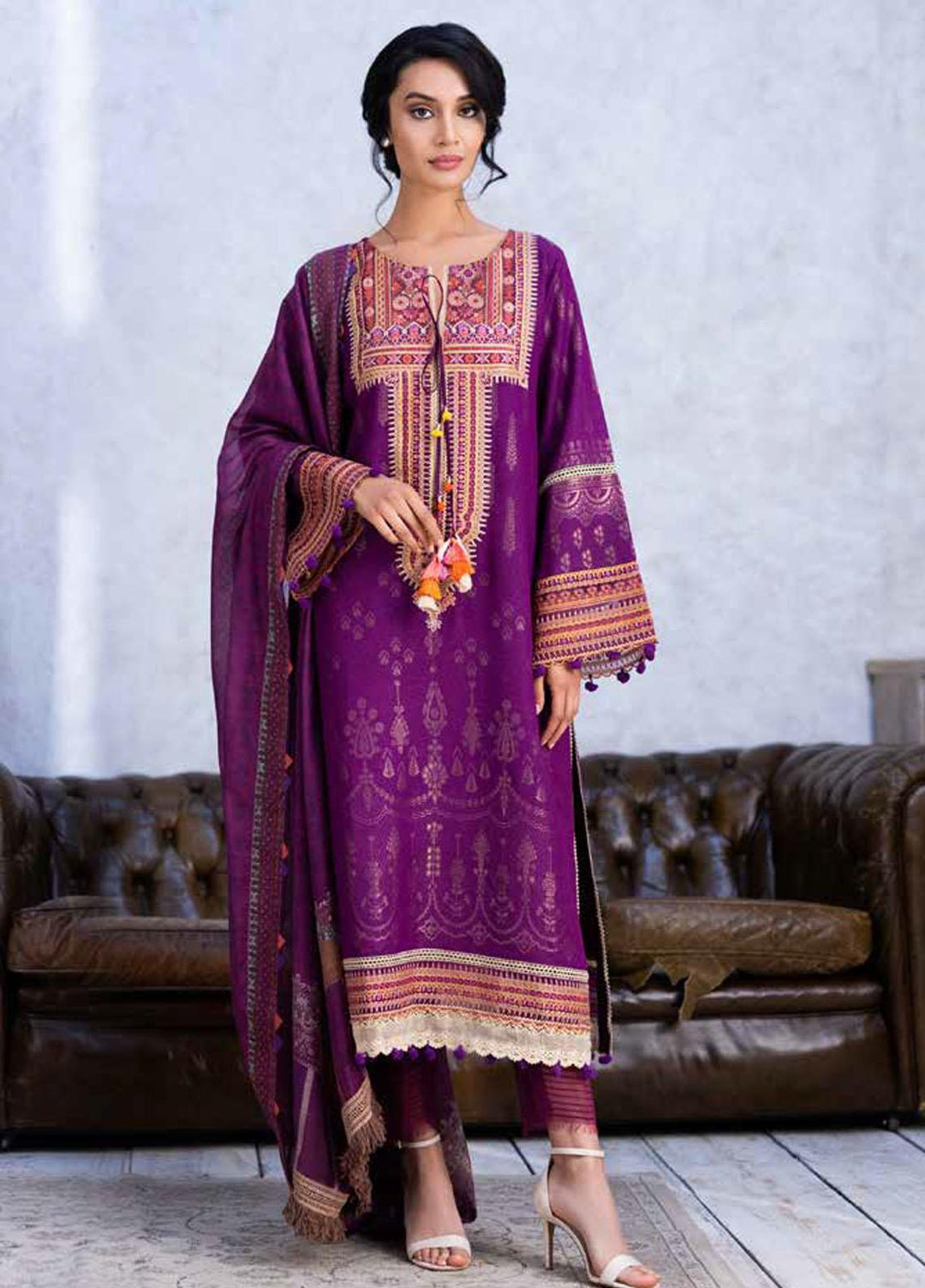 Sobia Nazir Embroidered Silk Karandi Suits Unstitched 3 Piece SN21AW D-07A - Winter Collection