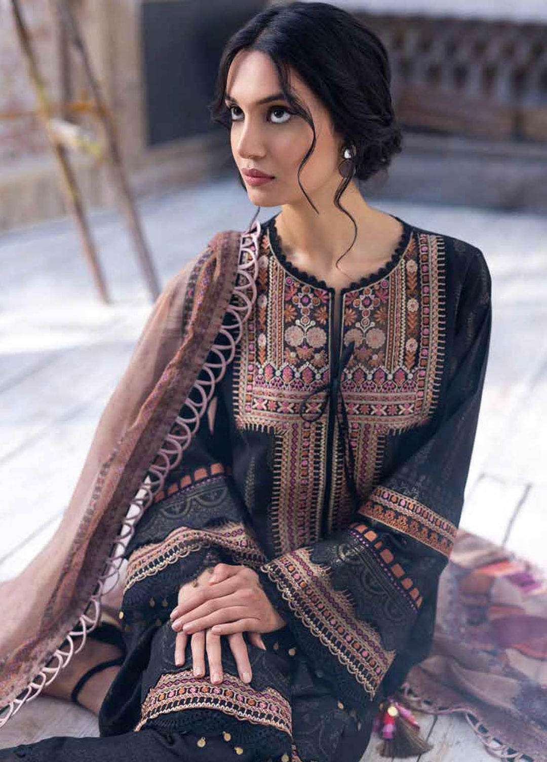 Sobia Nazir Embroidered Silk Karandi Suits Unstitched 3 Piece SN21AW D-07B - Winter Collection