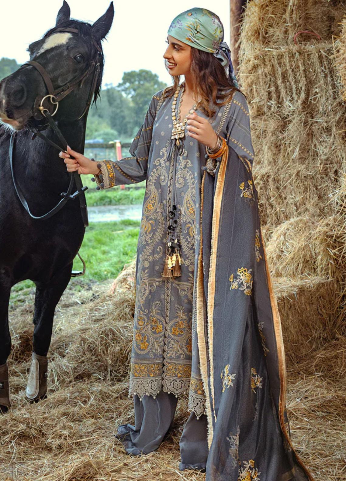 Sobia Nazir Embroidered Silk Karandi Suits Unstitched 3 Piece SN21PF D-01B - Winter Collection