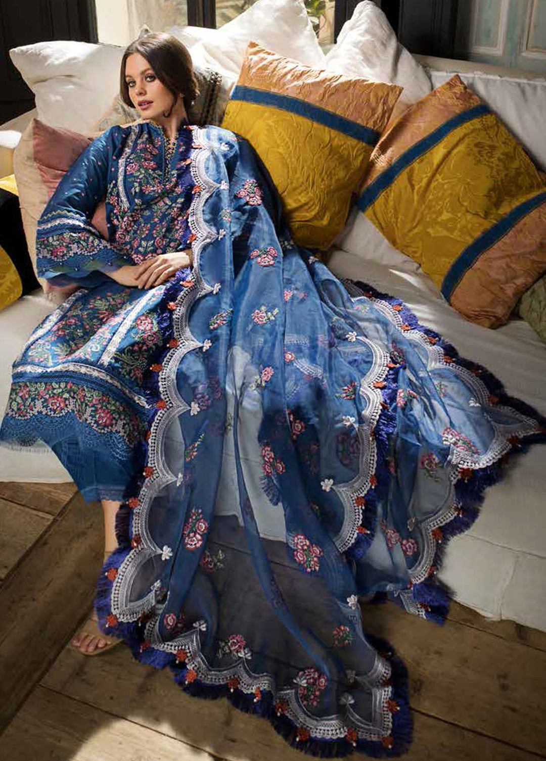 Sobia Nazir Embroidered Lawn Suits Unstitched 3 Piece SN23EL 14A - Luxury Collection