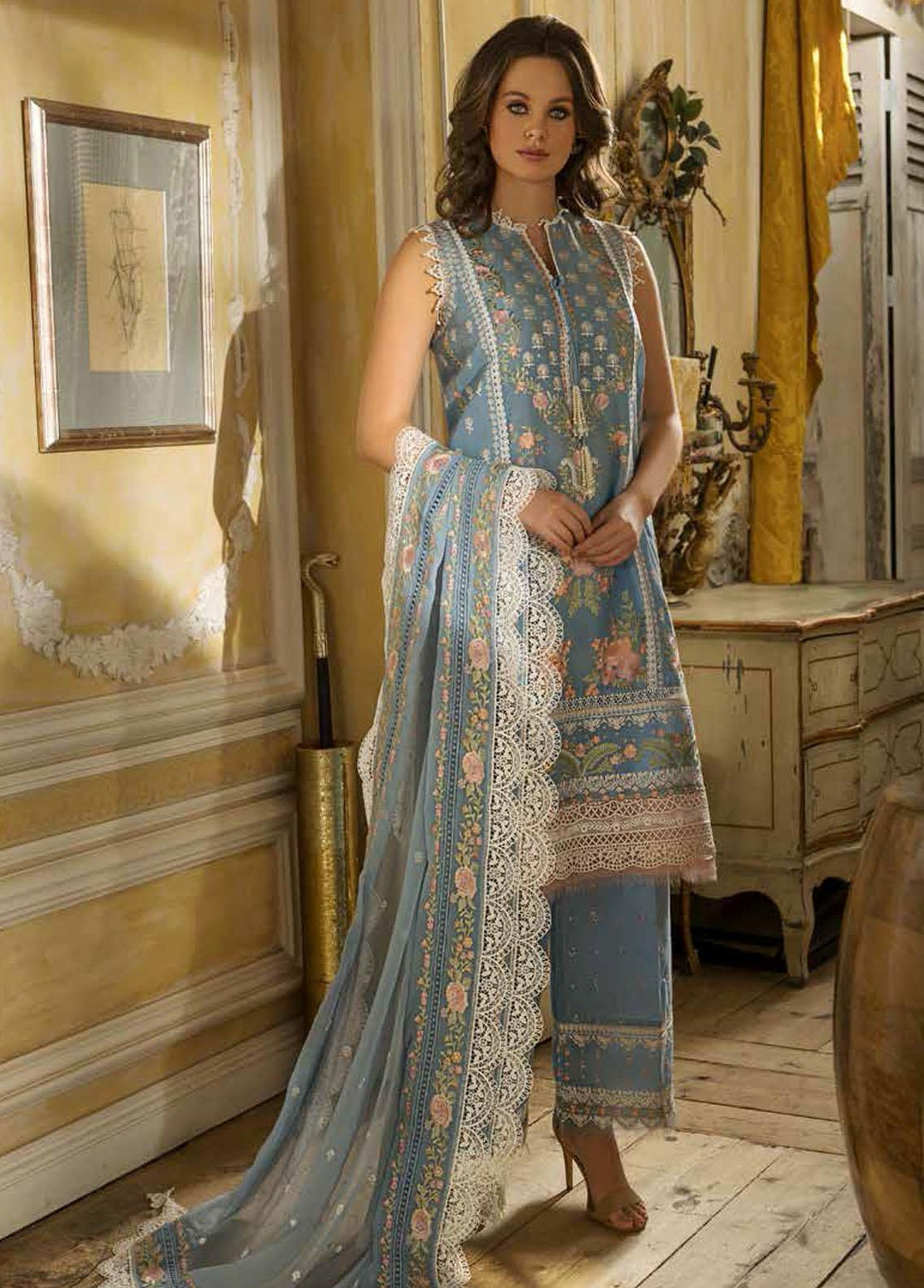 Sobia Nazir Embroidered Lawn Suits Unstitched 3 Piece SN23EL 3A - Luxury Collection