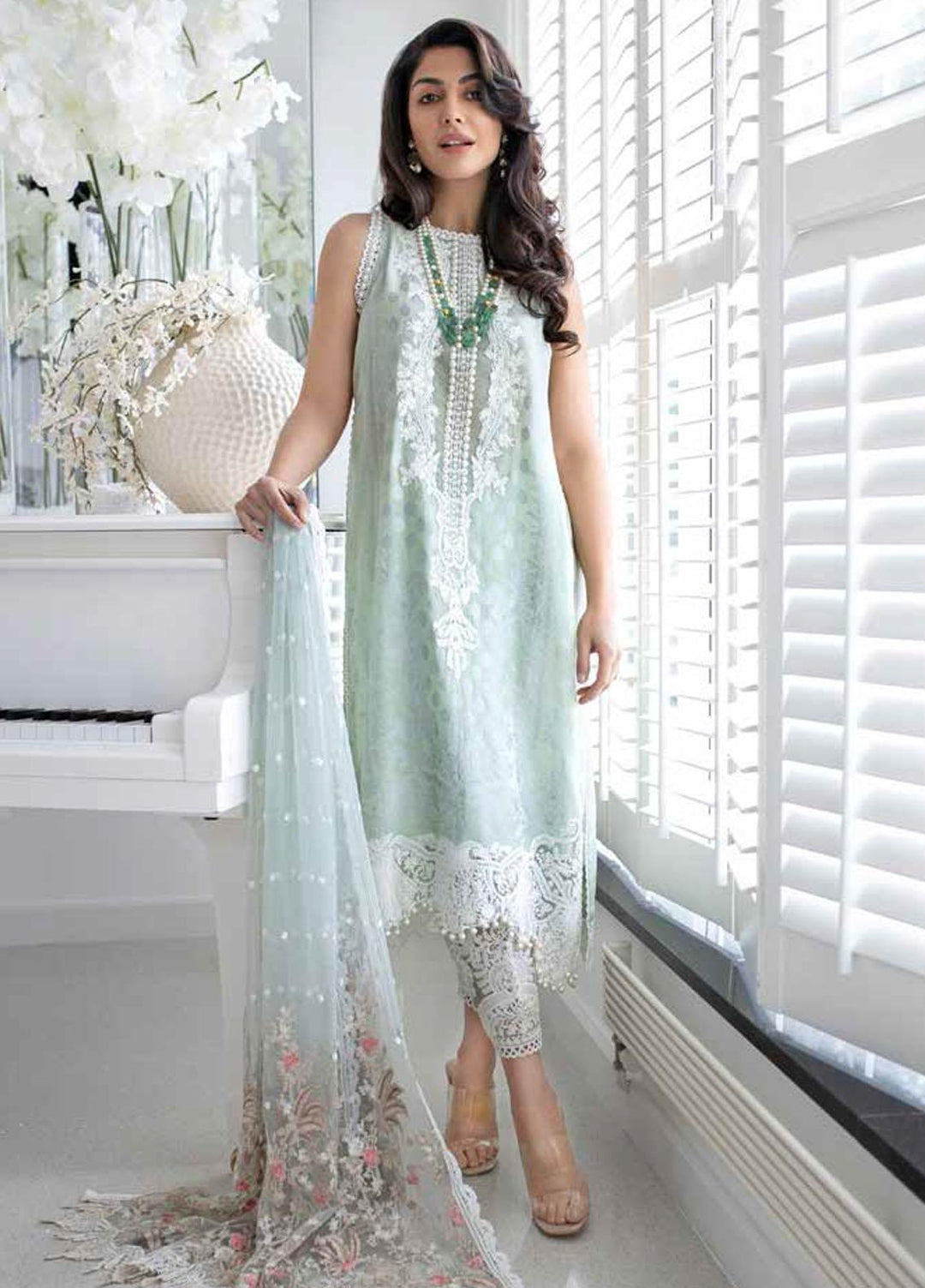 Sobia Nazir Embroidered Lawn Suits Unstitched 3 Piece SN21L 14B - Luxury Collection