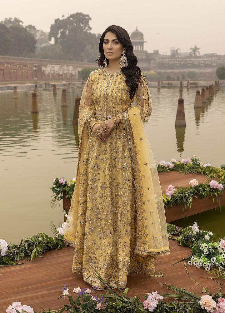 Sonia Umer by Shahzeb Textiles Embroidered Net Suits Unstitched 3 Piece ST22SU Splendour Yellow - Wedding Collection