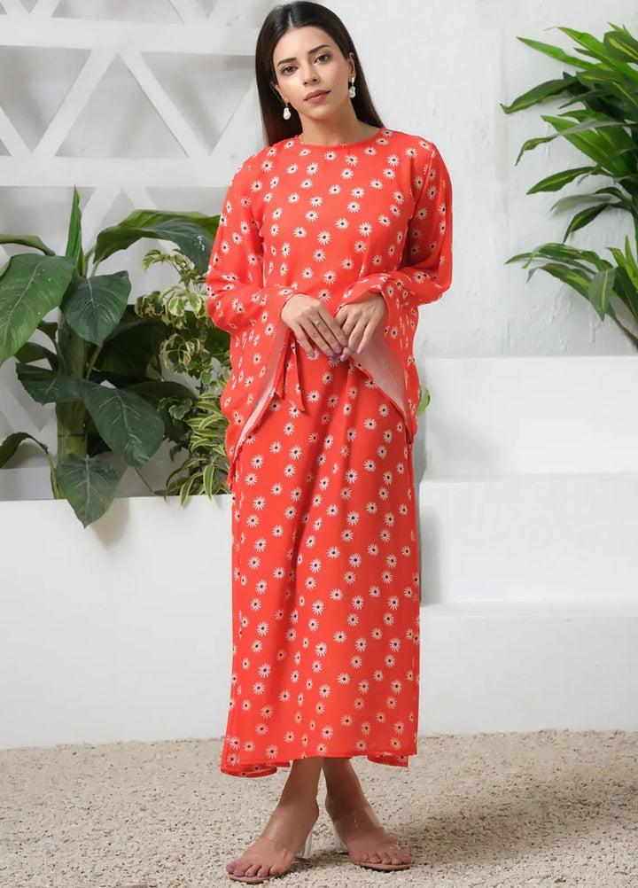 Sprinkles Pret Casual Cambric Long Shirt Orange Blossom Match Allover Floral