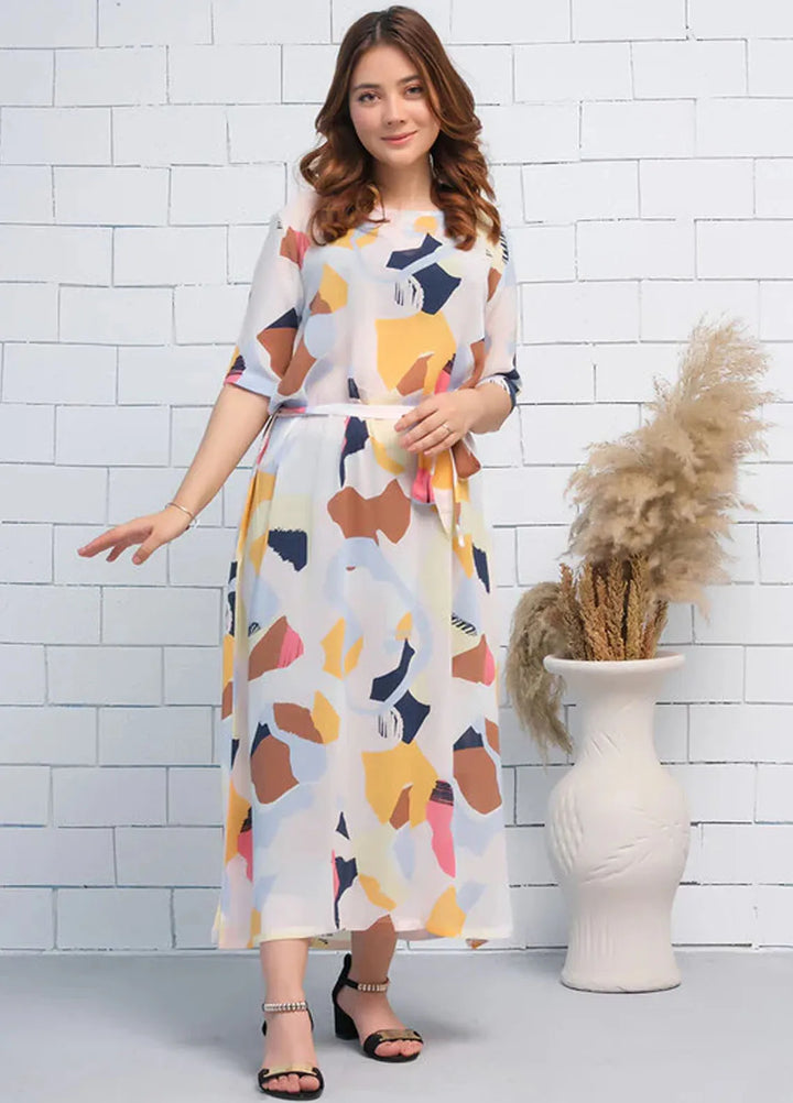 Sprinkles Pret Casual Cambric Long Shirt Self Belted Geo