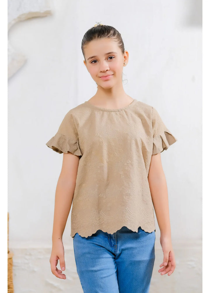 Sprinkles Pret Casual Cotton Shirt Beige Scallop Hem