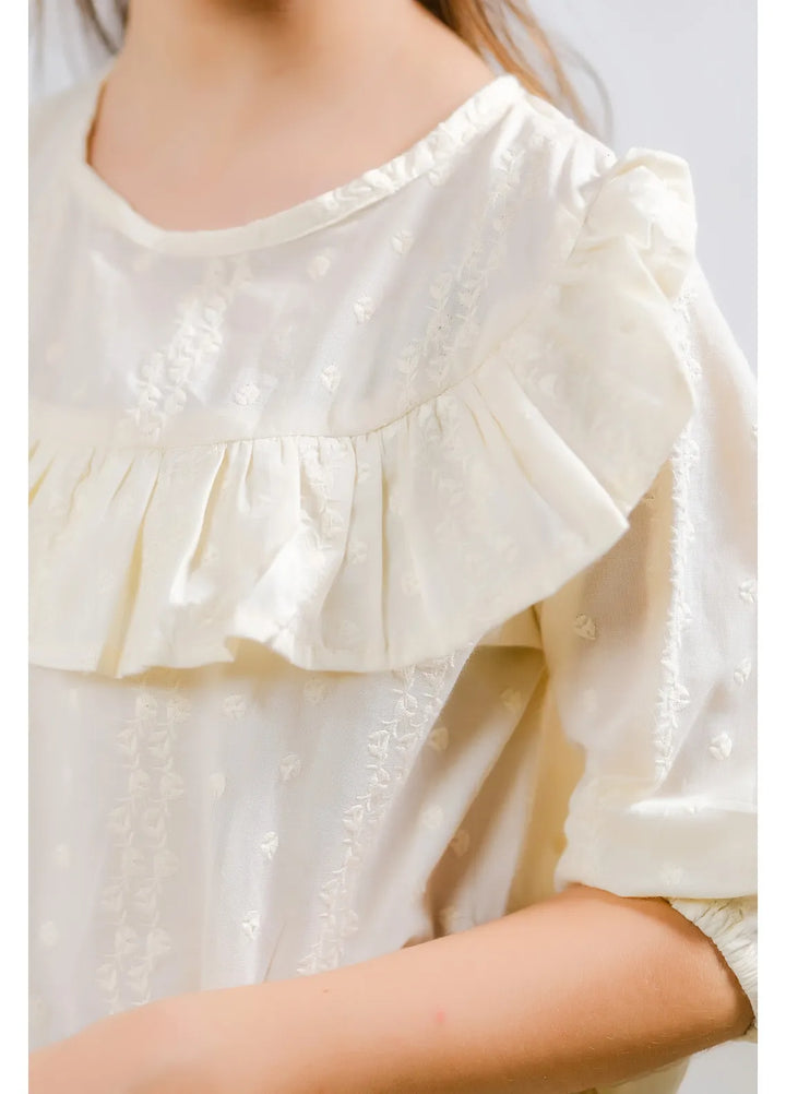 Sprinkles Pret Casual Cotton Shirt Ivory Ruffle Blouse