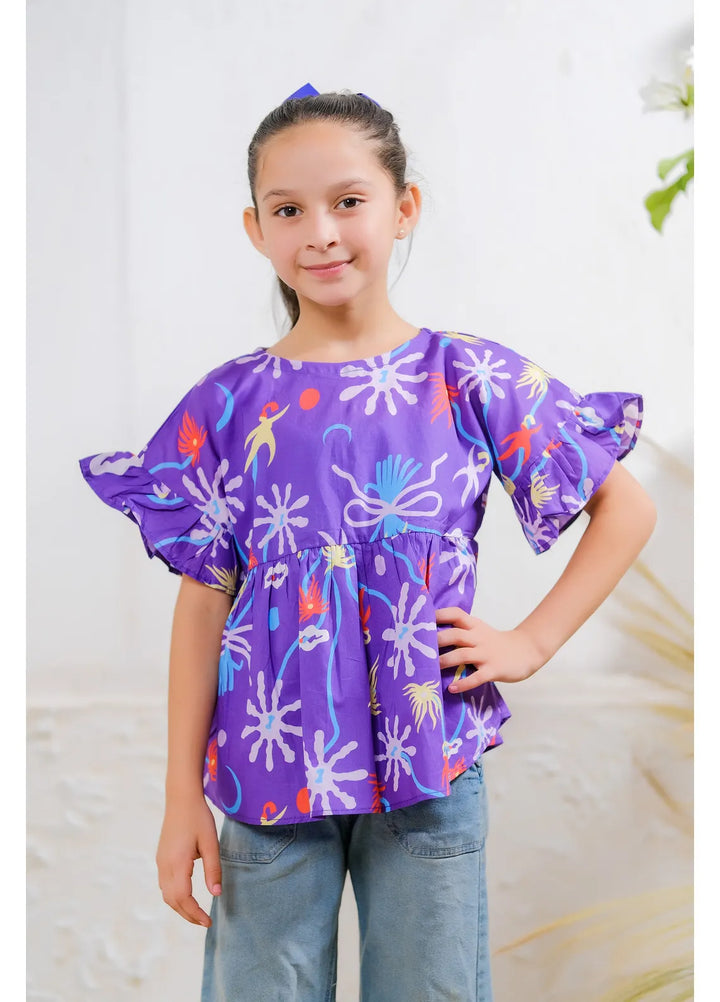 Sprinkles Pret Casual Cotton Shirt Purple Paradise Peplum