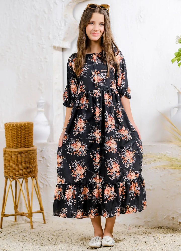 Sprinkles Pret Casual Lawn Silk Long Shirt Midnight Garden