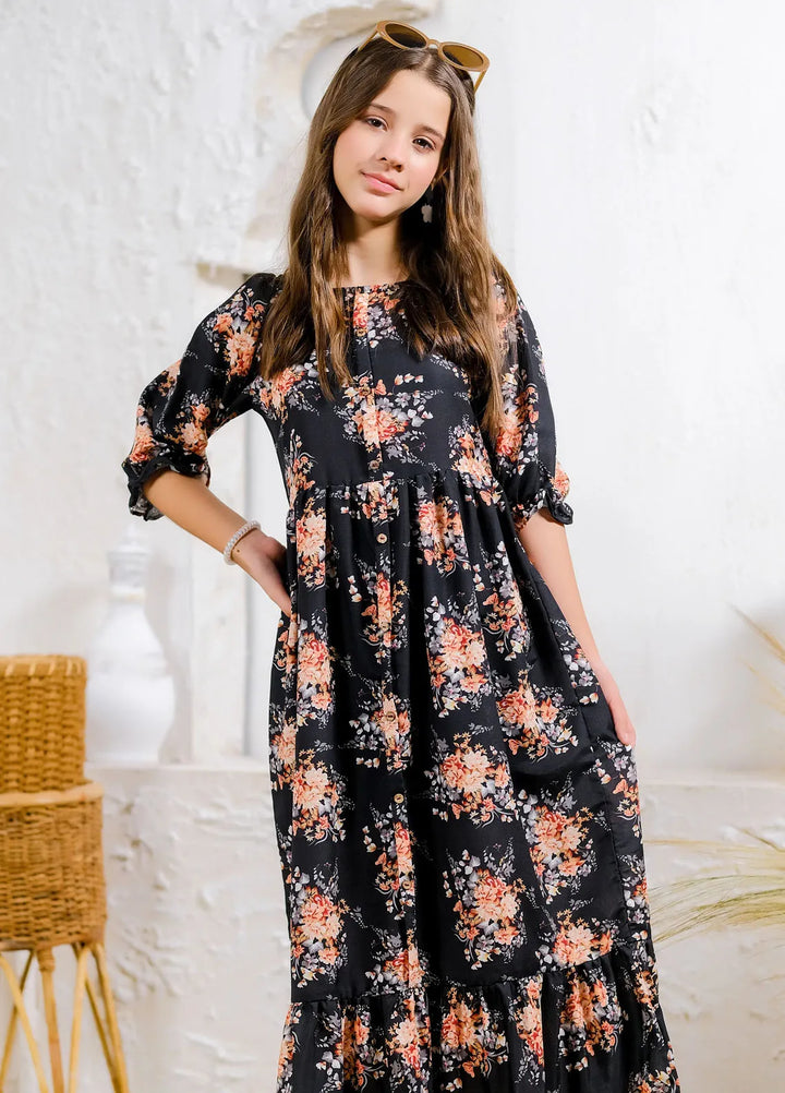 Sprinkles Pret Casual Lawn Silk Long Shirt Midnight Garden