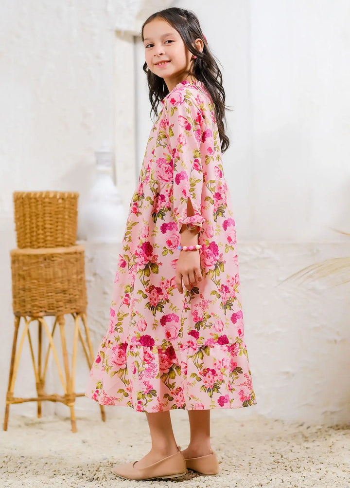 Sprinkles Pret Casual Lawn Silk Long Shirt Pink Rose Garden