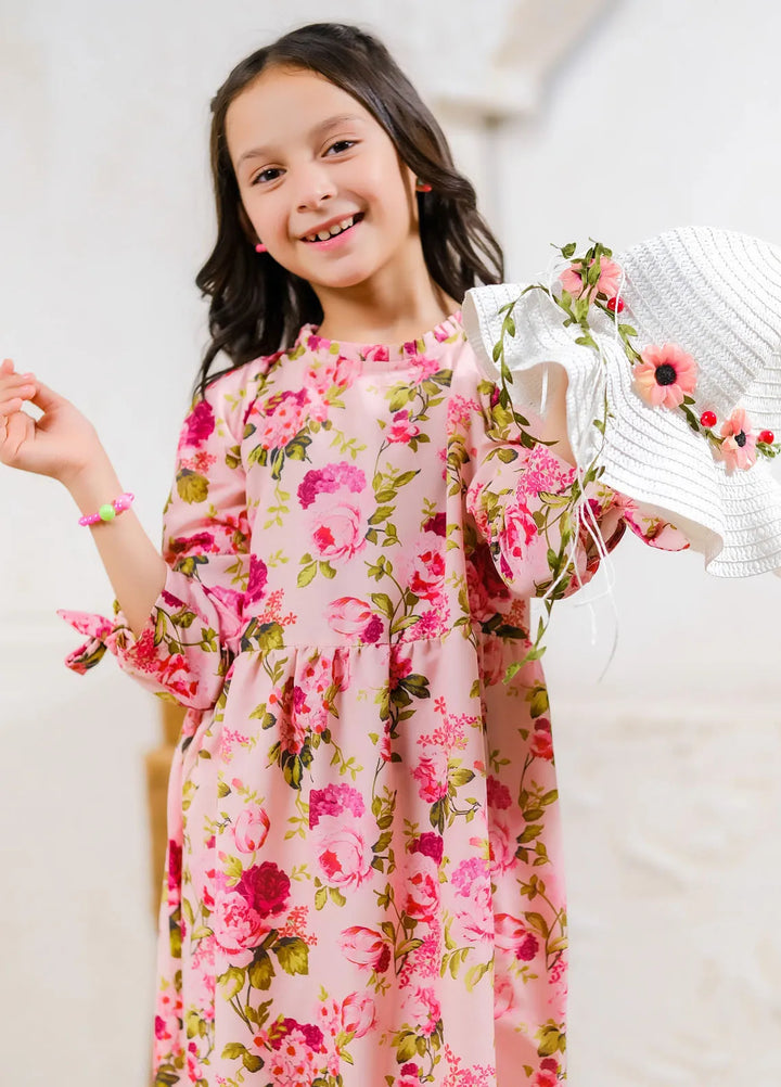 Sprinkles Pret Casual Lawn Silk Long Shirt Pink Rose Garden