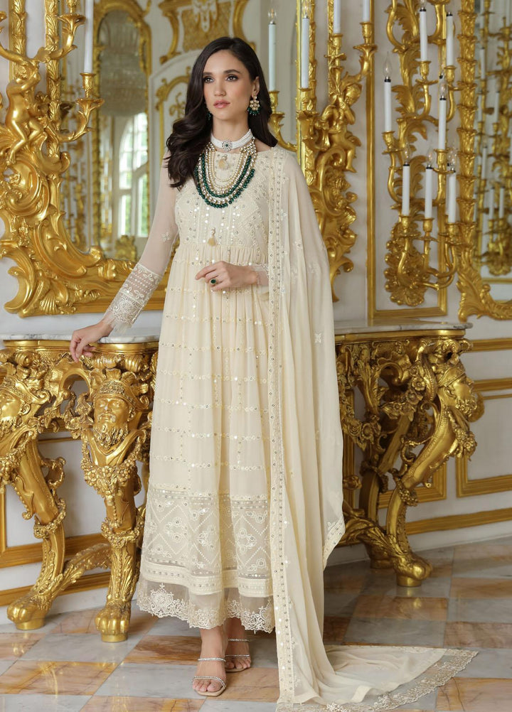 Merakish By Shahzeb Textiles Embroidered Chiffon Suits Unstitched 3 Piece ST23MK-V9 Dove White - Luxury Collection