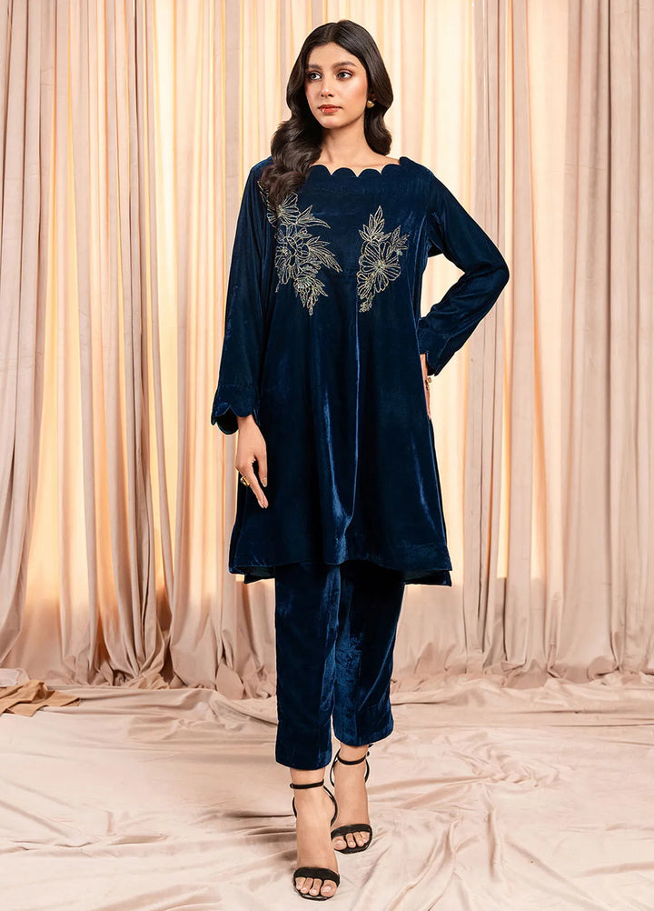 Stitch Vibes Pret Dyed Velvet 2 Piece Suit Noir Shork Frock