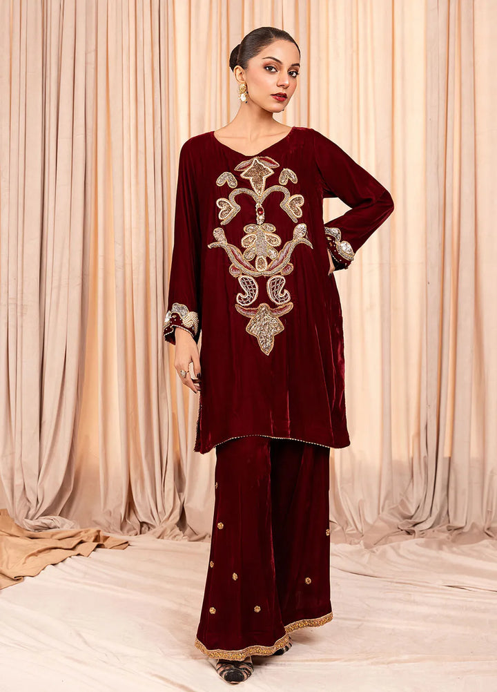 Stitch Vibes Pret Dyed Velvet 2 Piece Suit Verina Crimson