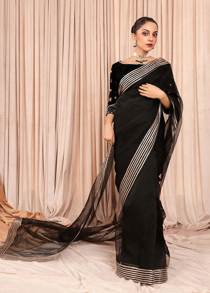 Stitch Vibes Pret Dyed Velvet Saree Marli Onyx