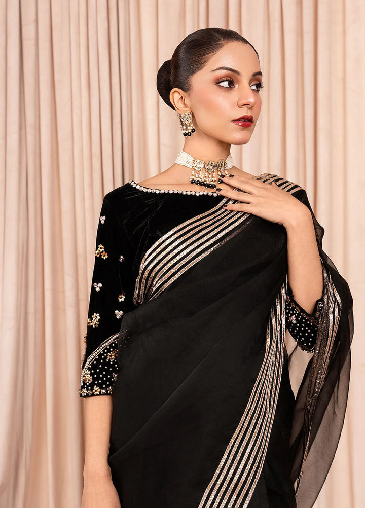 Stitch Vibes Pret Dyed Velvet Saree Marli Onyx