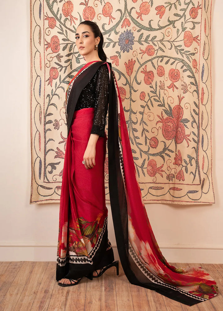 Stitch Vibes Pret Embroidered Silk Maroon Black Saree