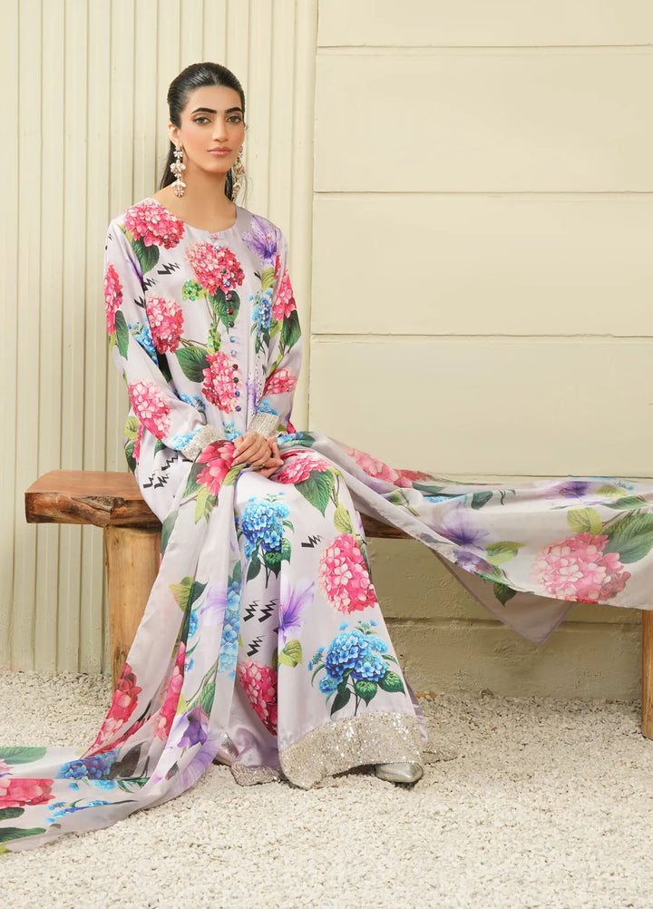 Stitch Vibes Pret Printed Charmeuse 3 Piece Suit Celeste Floraison