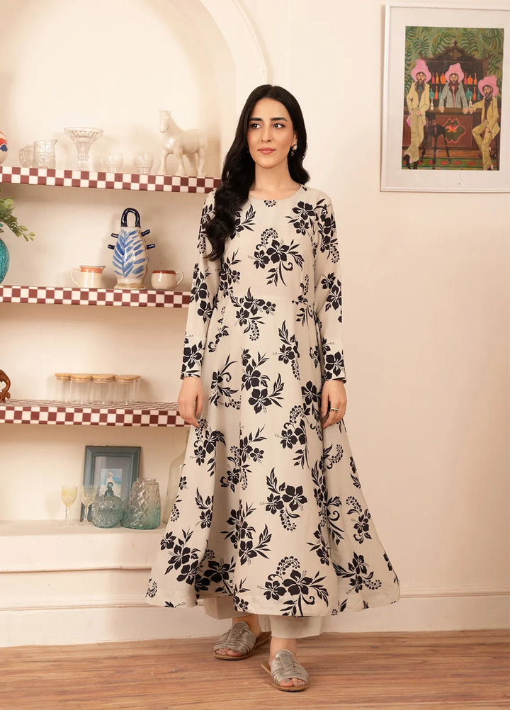 Stitch Vibes Pret Printed Crepe 2 Piece Suit Beige Floral Maxi