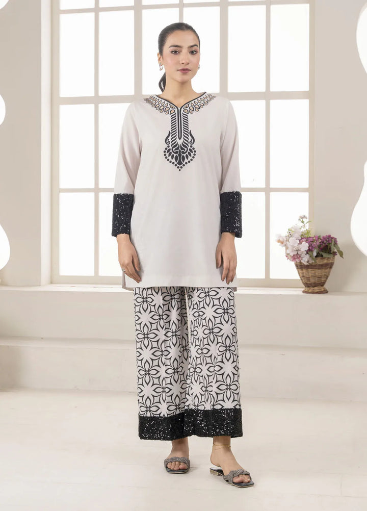 Stitch Vibes Pret Printed Crepe 2 Piece Suit Elan Blanc