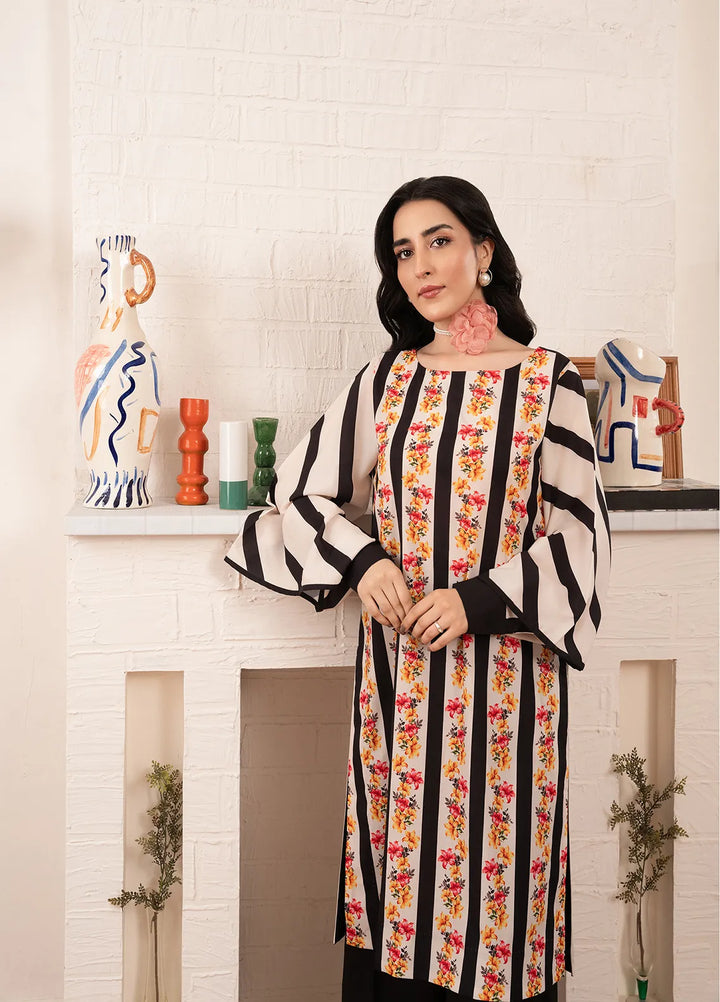 Stitch Vibes Pret Printed Crepe Striped Floral Shirt