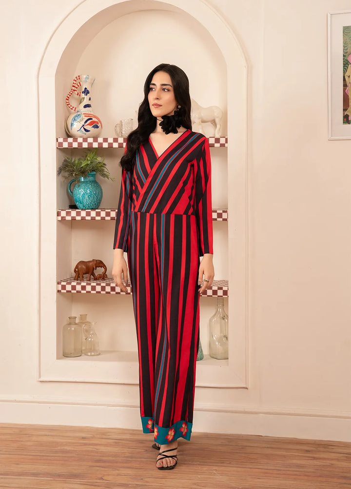 Stitch Vibes Pret Printed Crepe Striped Jumpsuit