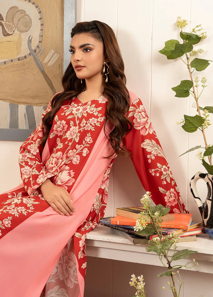 Stitch Vibes Pret Printed Crepe 2 Piece Suit Coral Pink Dress