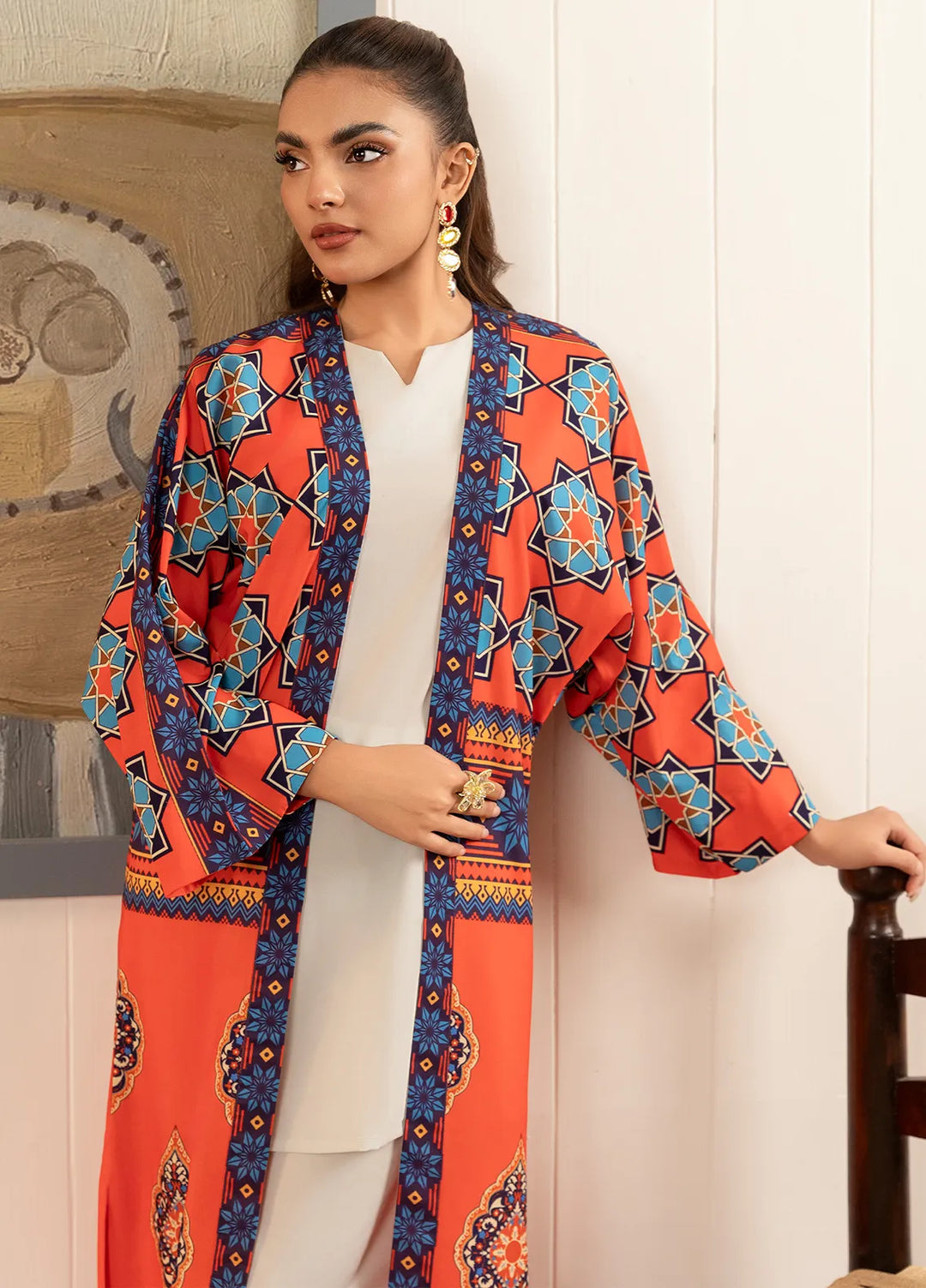 Stitch Vibes Pret Printed Crepe 2 Piece Suit Off White Under Shirt and Trouser