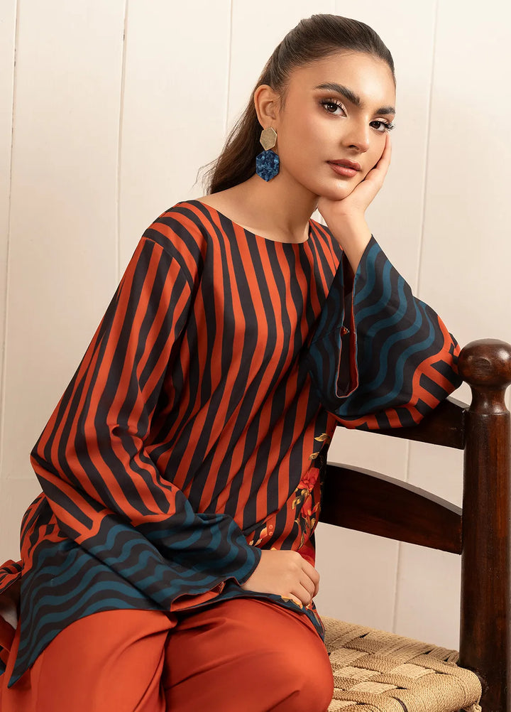 Stitch Vibes Pret Printed Crepe 2 Piece Suit Rust Co-Ord Set