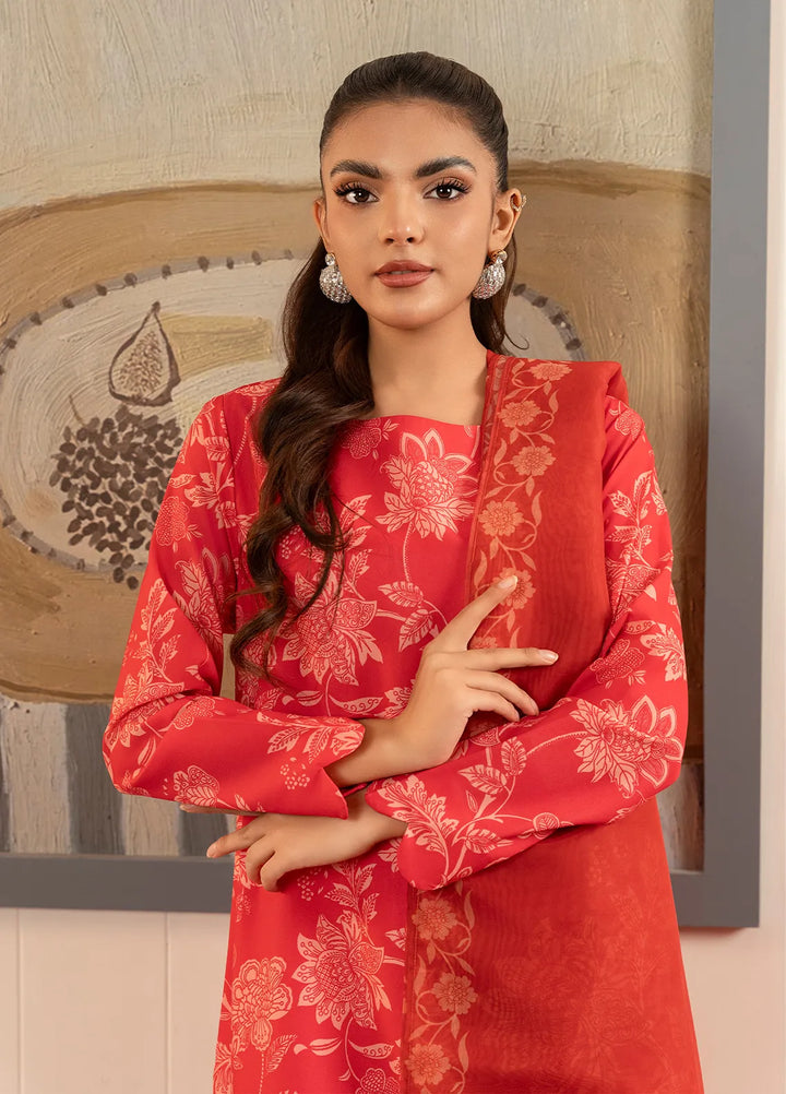 Stitch Vibes Pret Printed Crepe 3 Piece Suit Coral Dress