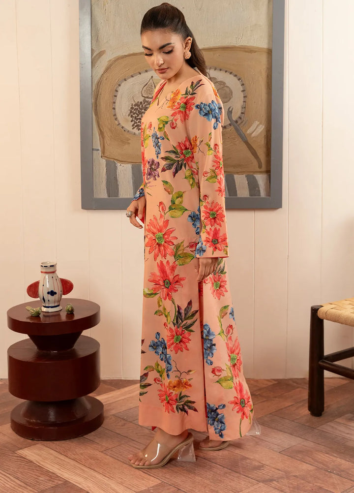 Stitch Vibes Pret Printed Crepe 3 Piece Suit Coral Floral Dress