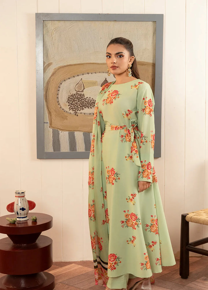 Stitch Vibes Pret Printed Crepe 3 Piece Suit Olive Floral Dress