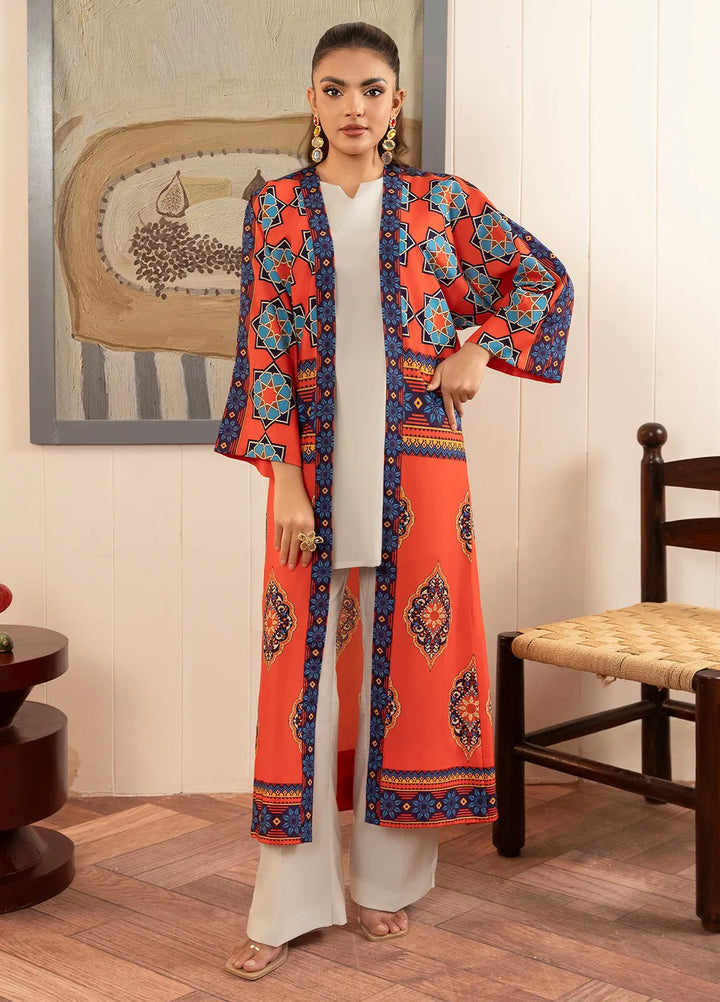 Stitch Vibes Pret Printed Crepe Kurit Orange Daisy Shrug