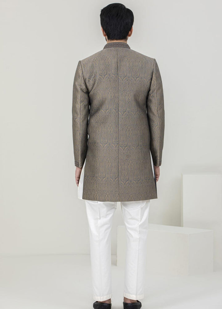 Stylish Jamawar Formal Sherwani for Men -  GS-5053 Grey
