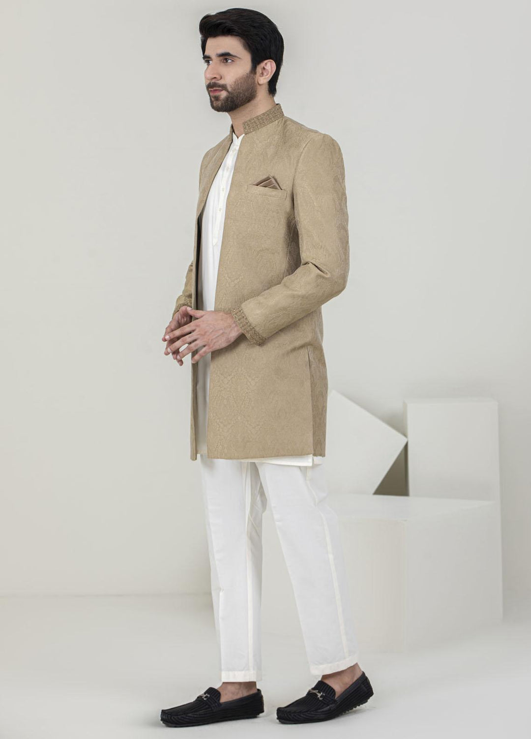 Stylish Jamawar Formal Sherwani for Men -  GS-5060 Golden