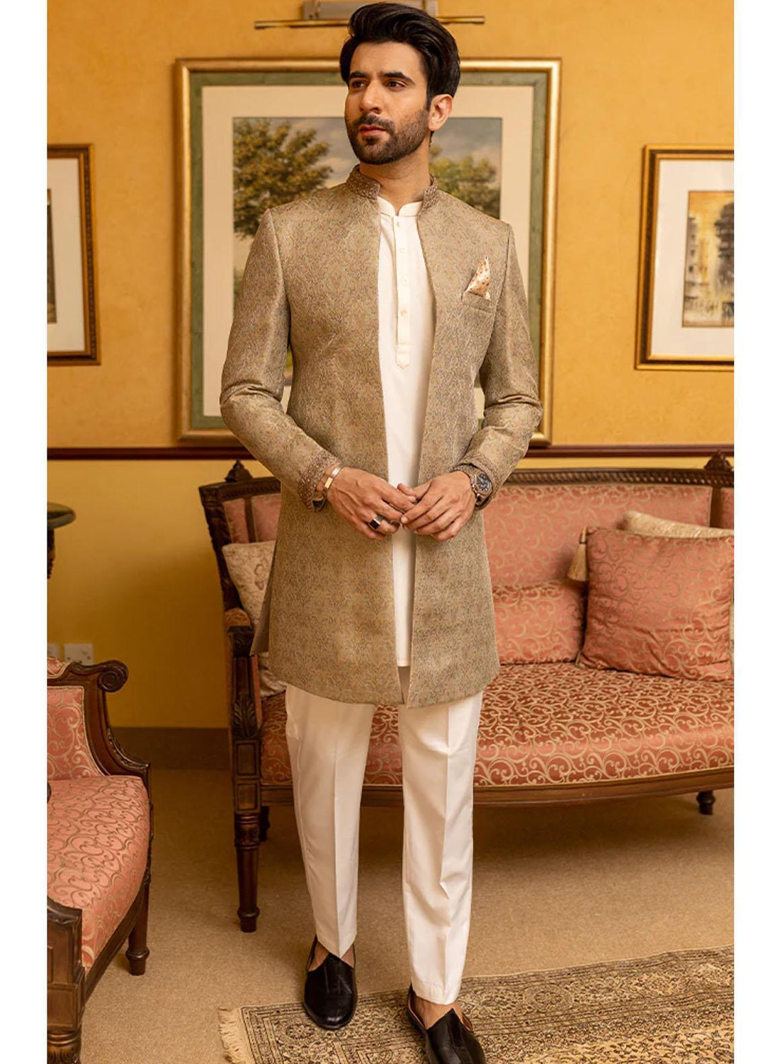 Stylish Jamawar Festive Sherwani for Men -  GS-5048