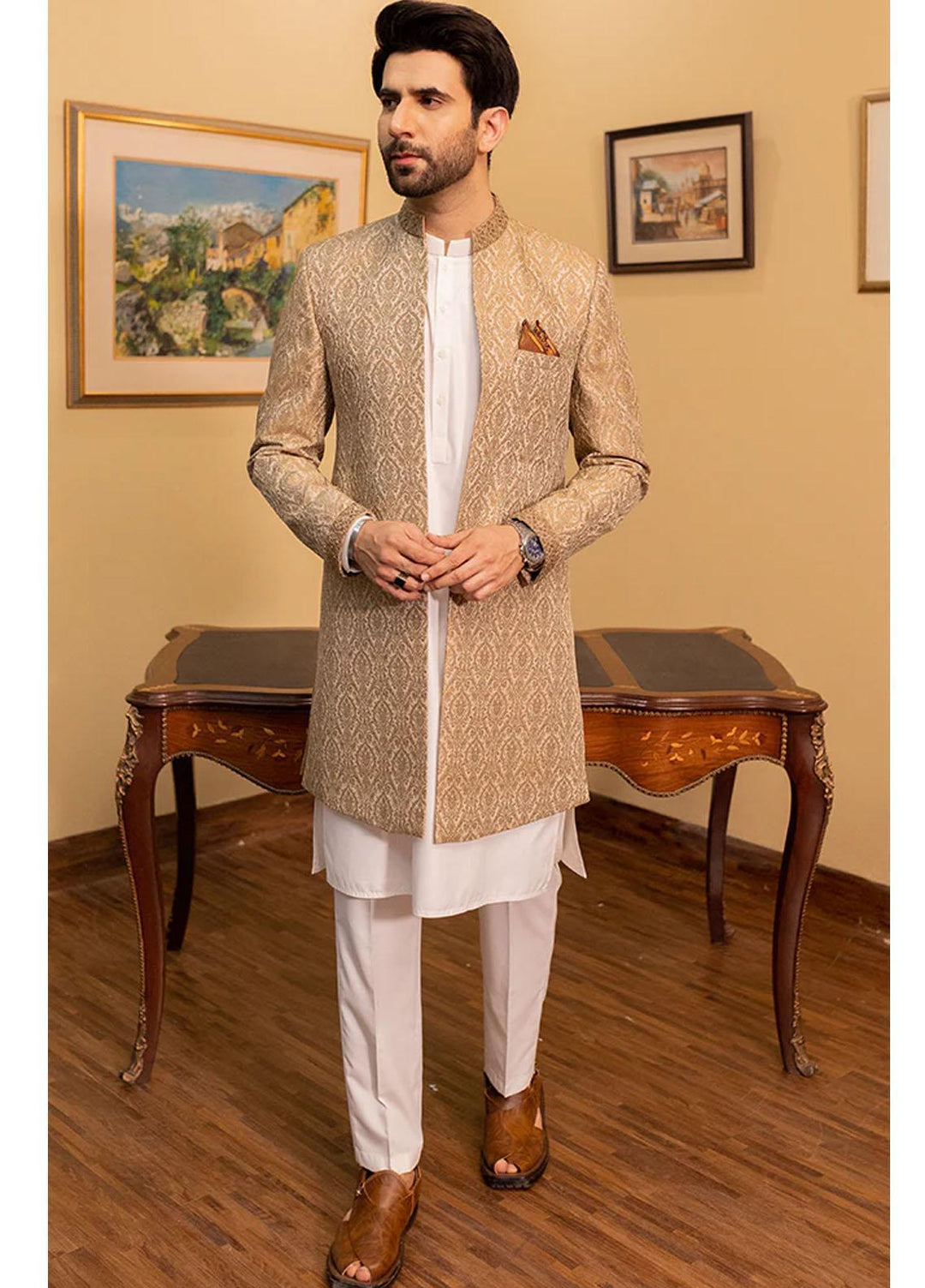 Stylish Jamawar Festive Sherwani for Men -  GS-5049
