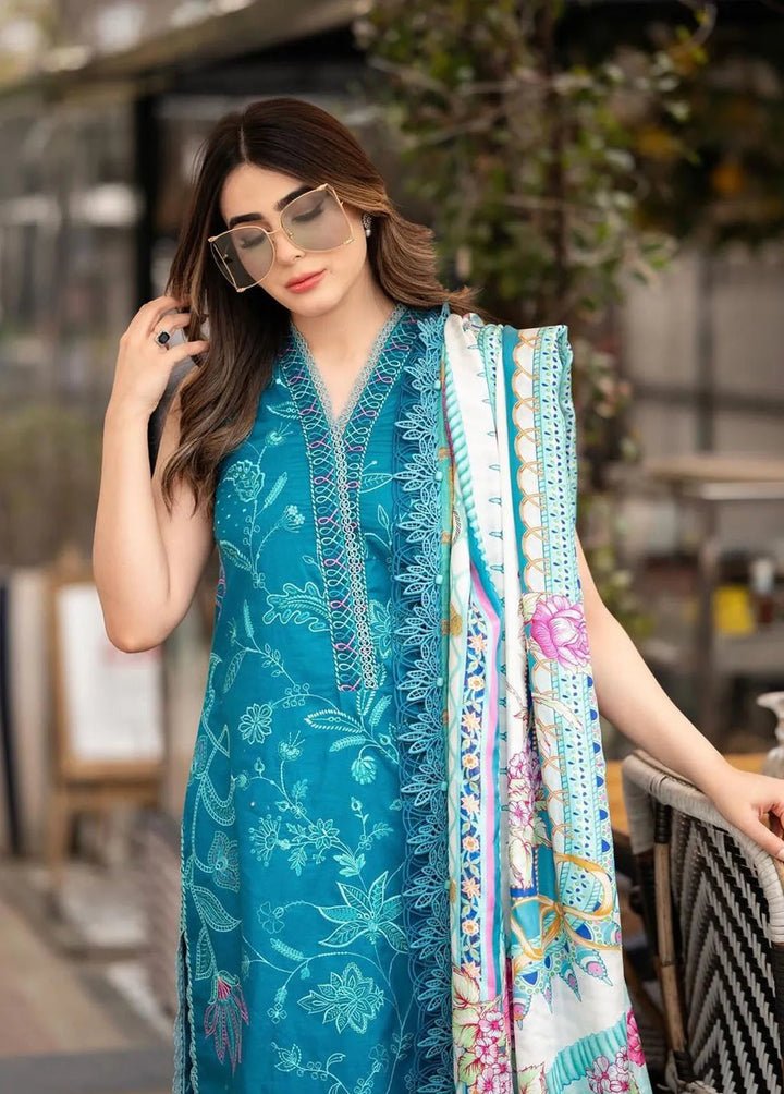 Suay by Farah Talib Embroidered Lawn Suits Unstitched 3 Piece FTA24LU FTA 03 Moana Teal - Luxury Collection