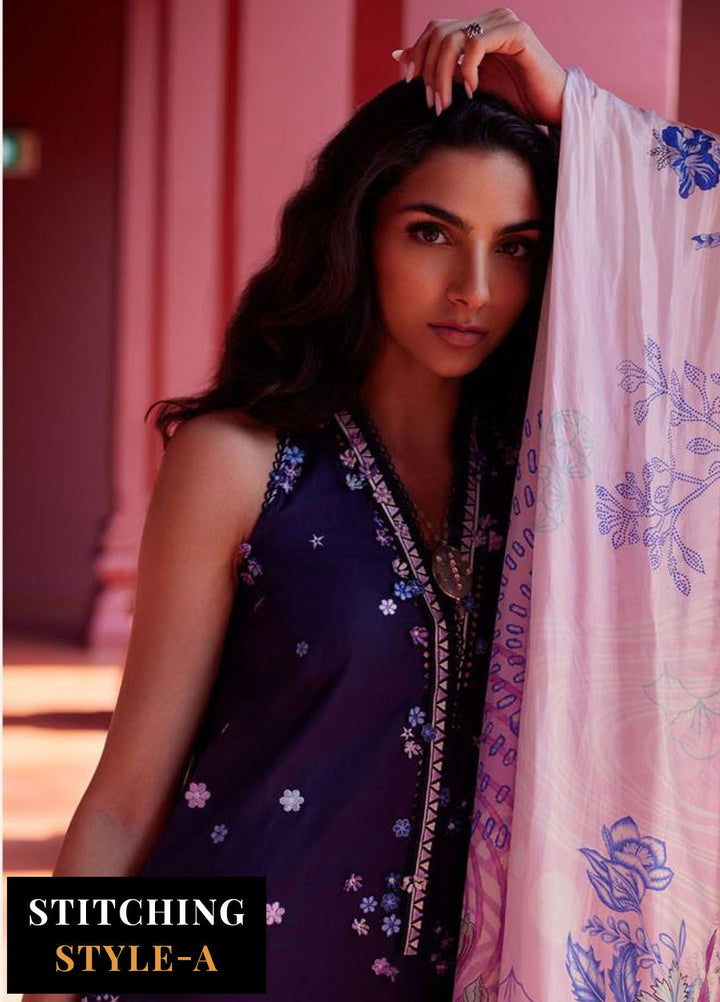 Suay by Farah Talib Embroidered Lawn Suits Unstitched 3 Piece FTA24LU FTA 04 Izea Blue - Luxury Collection