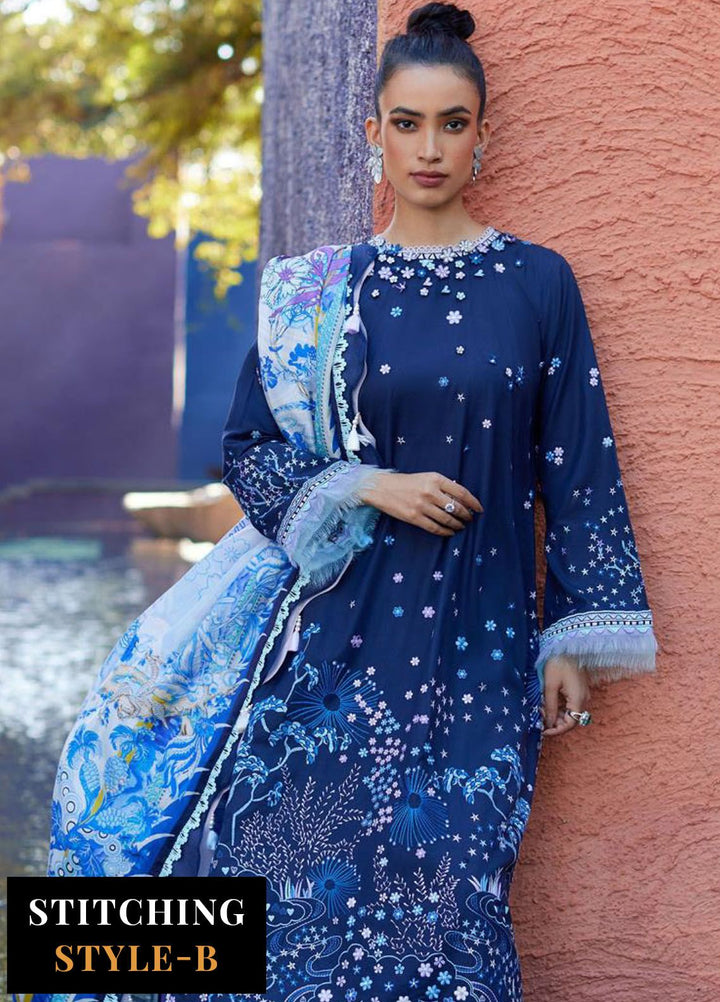 Suay by Farah Talib Embroidered Lawn Suits Unstitched 3 Piece FTA24LU FTA 04 Izea Blue - Luxury Collection