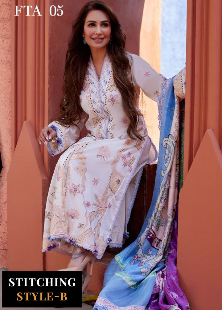 Suay by Farah Talib Embroidered Lawn Suits Unstitched 3 Piece FTA24LU FTA 05 Miwa Ivory - Luxury Collection