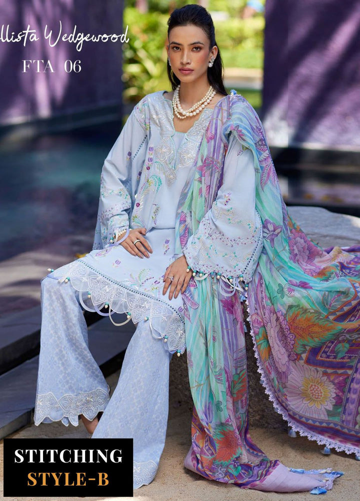 Suay by Farah Talib Embroidered Lawn Suits Unstitched 3 Piece FTA24LU FTA 06 Callista Wedgewood - Luxury Collection
