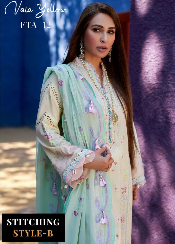 Suay by Farah Talib Embroidered Lawn Suits Unstitched 3 Piece FTA24LU FTA 12 Vaia Yellow - Luxury Collection