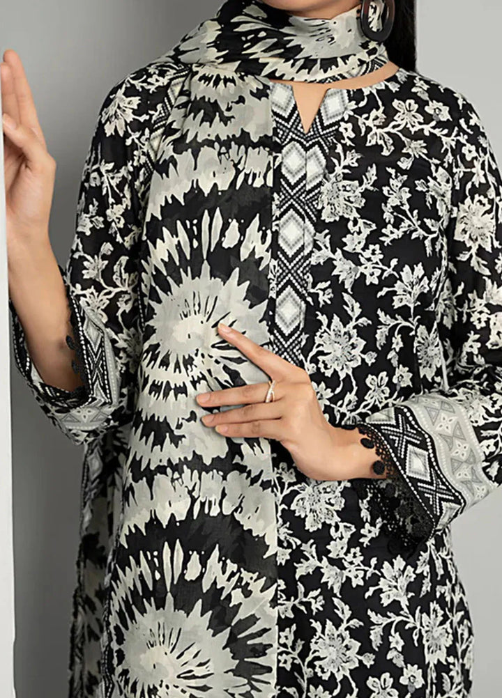 Sufinas By VS Textile Black And White Printed Lawn Suit Unstitched 3 Piece VS24S D-511 - Summer Collection