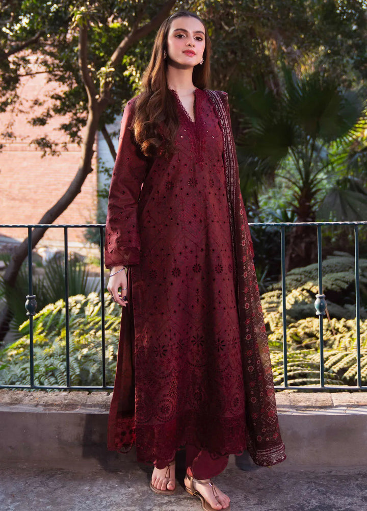 Summer Lines by Neeshay Embroidered Lawn Suit Unstitched 3 Piece NSH25SP Garnet - Summer Collection