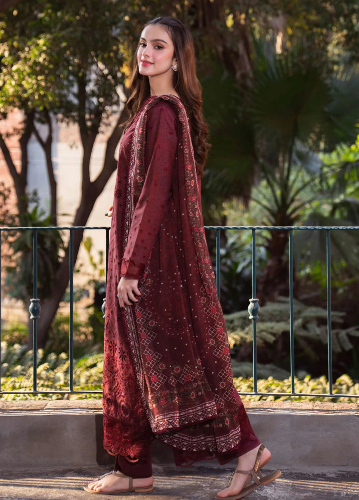 Summer Lines by Neeshay Embroidered Lawn Suit Unstitched 3 Piece NSH25SP Garnet - Summer Collection
