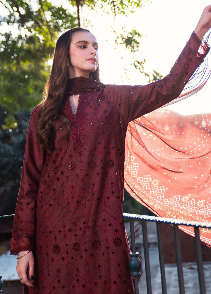 Summer Lines by Neeshay Embroidered Lawn Suit Unstitched 3 Piece NSH25SP Garnet - Summer Collection