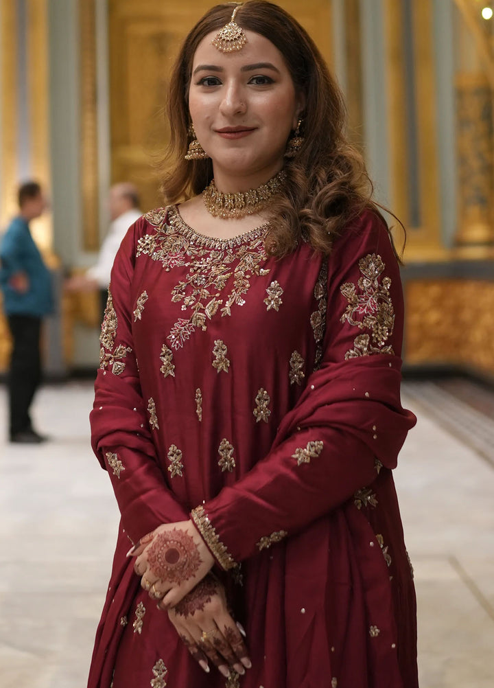 Syah Pret Embroidered Silk 3 Piece Suit Est-023 Royal Merlot