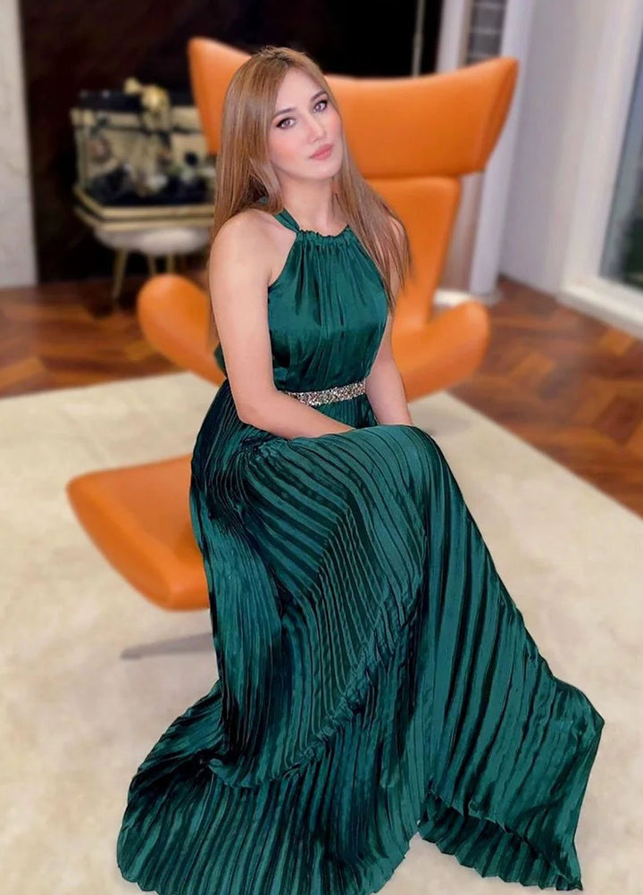 Syah Pret Western Suit Halterneck Pleated Dress